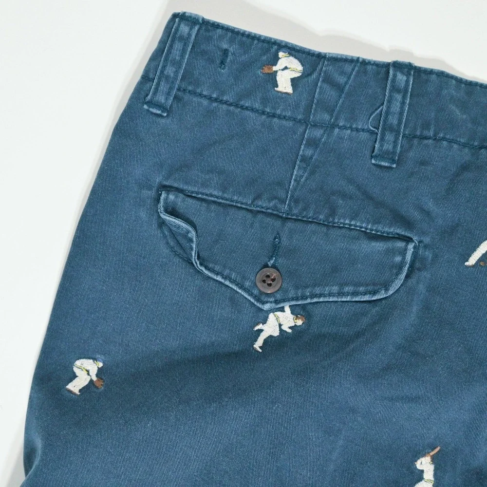 Polo Ralph Lauren Shorts Mens 36 Blue Chino Cricket Player Embroidered Casual